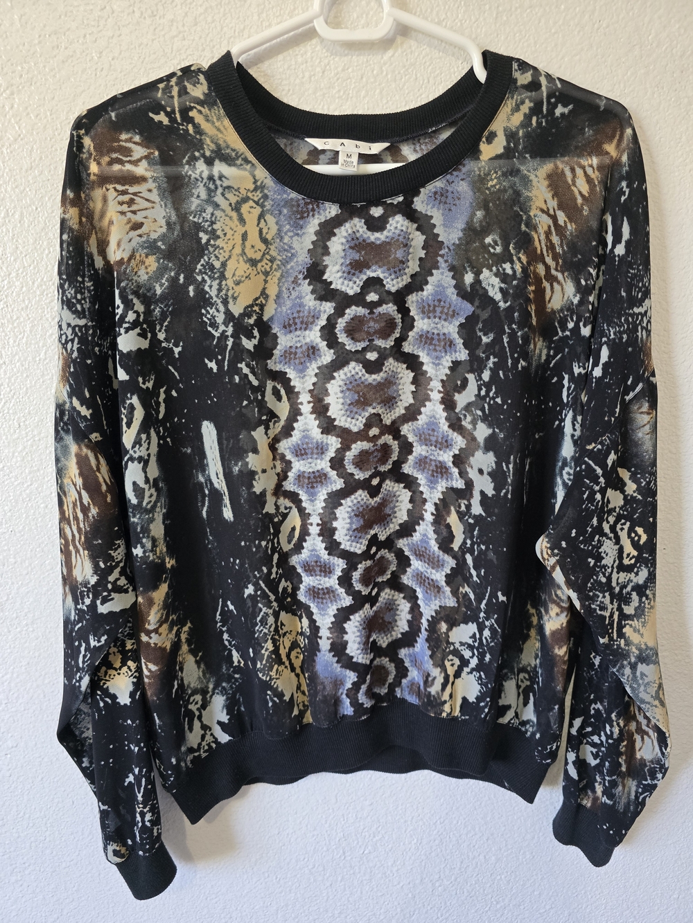 CAbi Sheer Python Chiffon Top Sheer Long Sleeve Size Medium